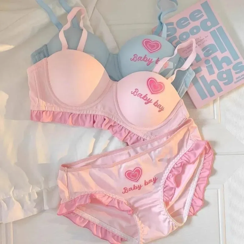 Lolita Inspired Lingerie Set for Small Chest Wireless Push Up Bralette to Enhance Curves Sweet Barbie Style Bra & Tushy Panty — image 2