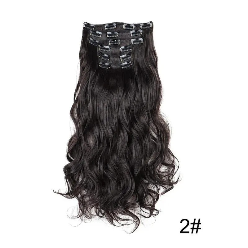24 Inch Synthetic Clip in Hair Extensions Long Straight Heat Resistant Fiber Hairpiece for Party Cosplay Daily Wear Blonde Black