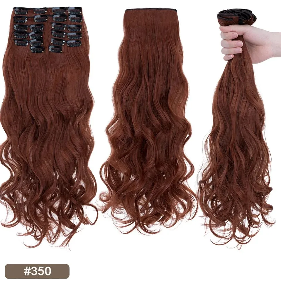 180g 12PCS Wavy Clip in Hair Extensions 22" Long Synthetic Thick Clip On Hair Extensions for Women Full Head Hairpiece — image 14