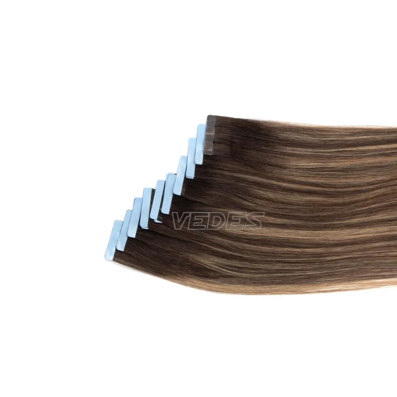 20Pcs 16" 20" Gradient Color Tape in Hair Extensions Human Hair Seamless Tape Hair Extensions 4x0.8cm Skin Weft PU Tape On Hair