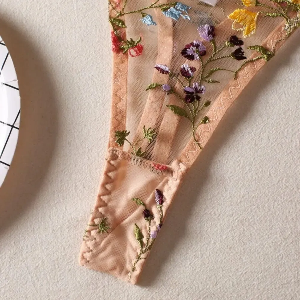 Versatile Transparent Lingerie Set Ultra-thin Elegant Panties Bra Set Push Up Embroidery Floral Underwear Honeymoon — image 5