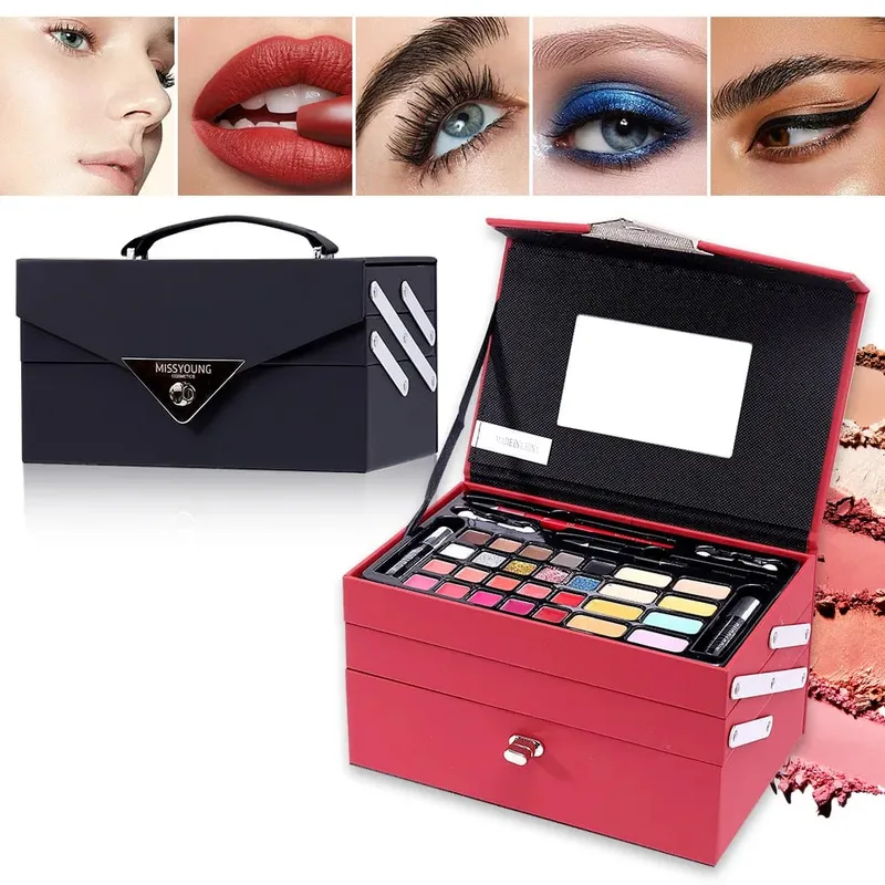 Conjunto de presente de maquiagem para mulheres kit completo tudo em um compõem sobrancelha pó batom brilho labial escova shimmer glitter paleta de sombra de olho — image 2
