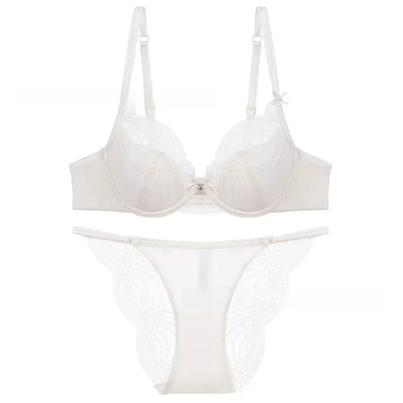 Hollow Thin Cup Women Lingerie Set Seamless French Style Push Up Bra Set Silk Satin Lace Embroidery Lingerie Women Intimates — image 5