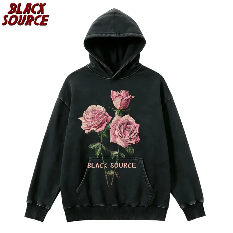 MP630 Hip Hop Men's Streetwear Retro Vintage Washed Anime Graphic Hoodie, Harajuku Casual Pullover Sweatshirt, Rose — image 1