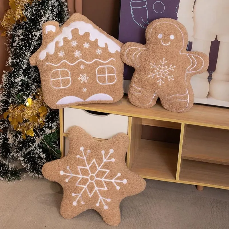 36CM Christmas Gingerbread Man Snowflake House Plush Pillow Toys Biscuit Peluche Stuffed Cookie Soft Doll Room Decoration Gifts — image 3