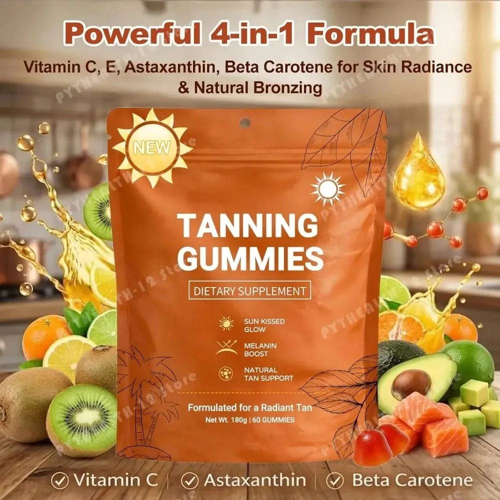 Tanning Gummies til kvinder Solfri Bronzing Glow Support Vegansk Sukkerfri Ikke-GMO Astaxanthin & Lycopen 60 Antal — image 1