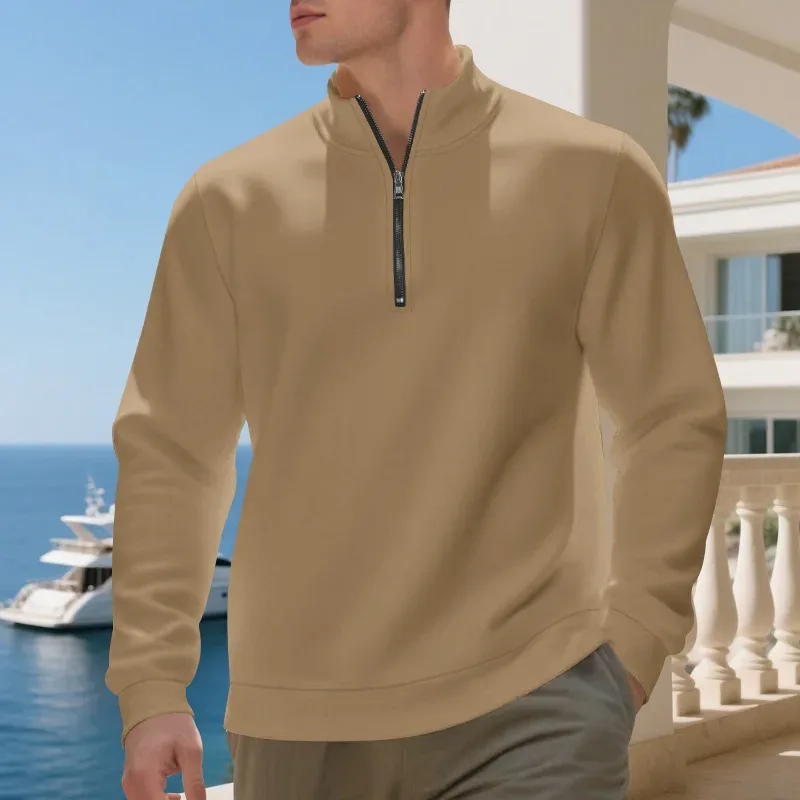 2026 New Fleece Lined Half Zip Sweatshirt for Men, Autumn Winter Solid Color Plus Size Casual Pullover Hoodie Daily Leisure Wear