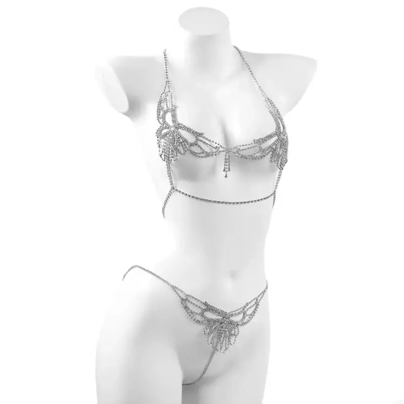 Rhinestones Outfit Body Jewelry Accessory Women's Bra Top and Panties Thong Body Chain Set for Vacation Wear — image 2