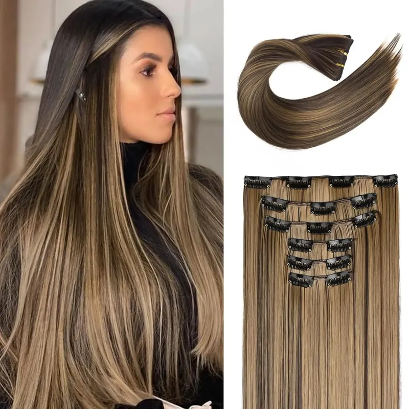 6Pieces/Set Clips in Hair Extensions 24 Inch Synthetic Long Straight Extensions for Women Hairpiece — image 9