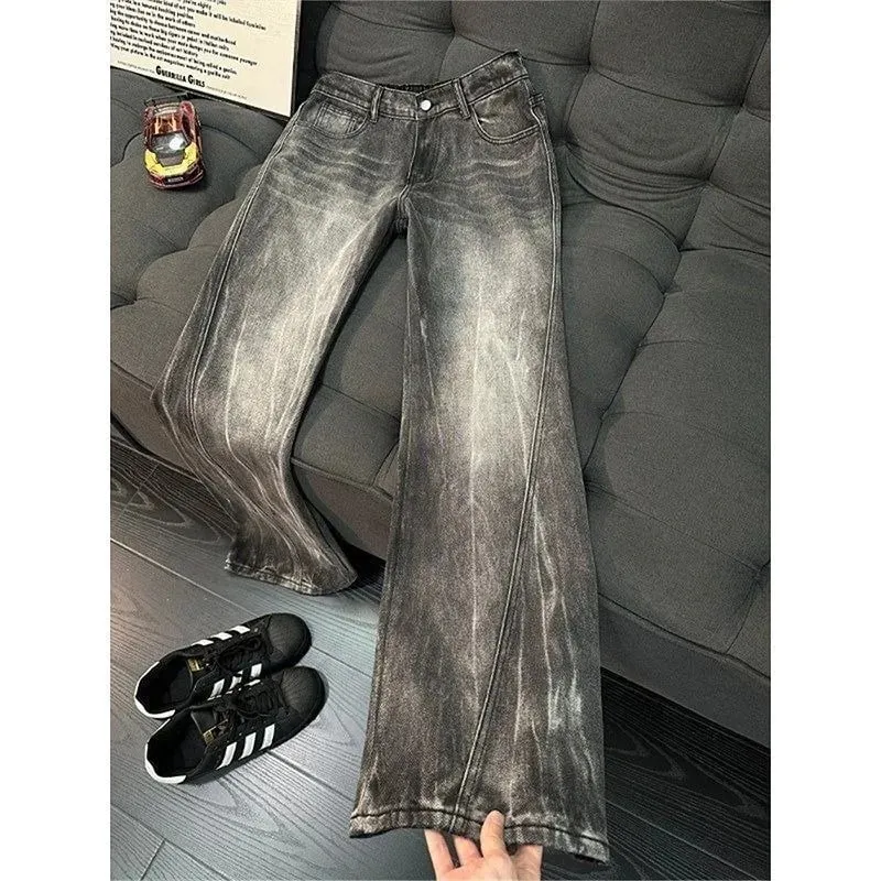 Vintage Men's Jeans Man Pants High Street Washed Denim Blue Jeans Straight Leg Slight Flare Casual Trousers — image 6