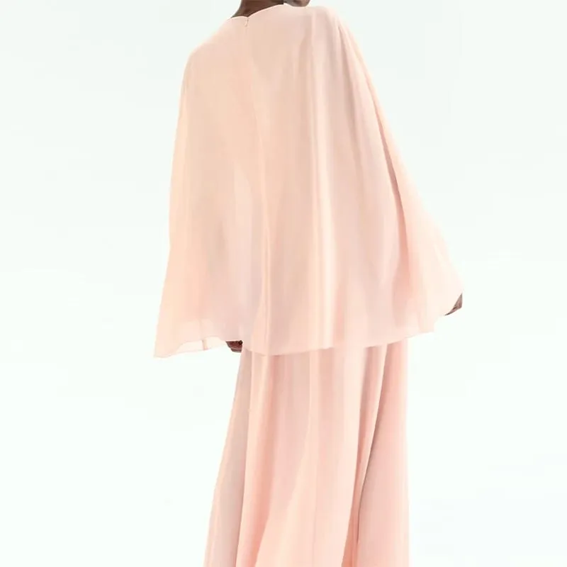 Women's Fashion Pink High Neck Cape Dress Elegant Loose Long Sleeve Flowy Maxi Dress 2026 Spring NEW Lady Evening Party Outfit — image 7