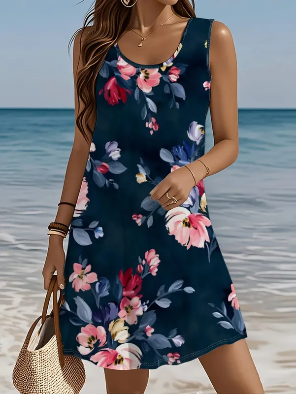 Women's Sleeveless A Line Dress Vibrant Floral 3D Print Dresses Woman Summer Woman Clothing Oversized Y2k Ladies Clothes Tops — image 2