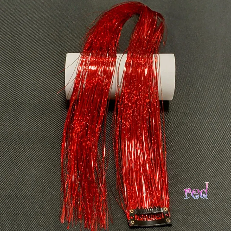 Long Straight Hair Tinsel Glitter Shiny Sparkly Synthetic Color Fresh Laser Clip in Hair Extensions Women Party Hair Accessori — image 10
