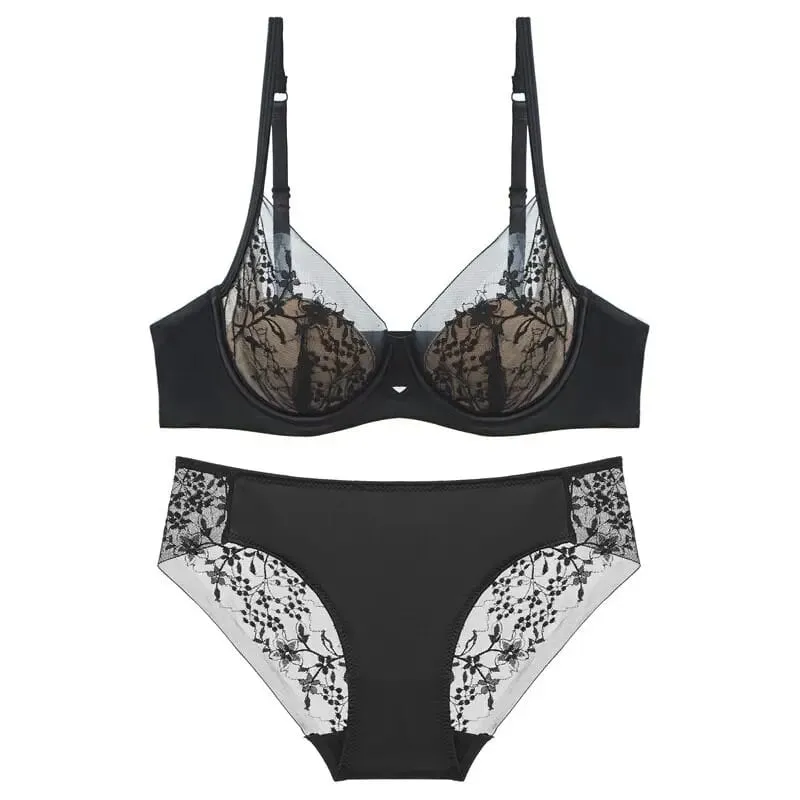 Lace Lingerie Set Thin Cup Minimizer Bra Panty Kit Comfort Full Coverage Intimates For Big Bust Festive Daily Women Underwear — image 10