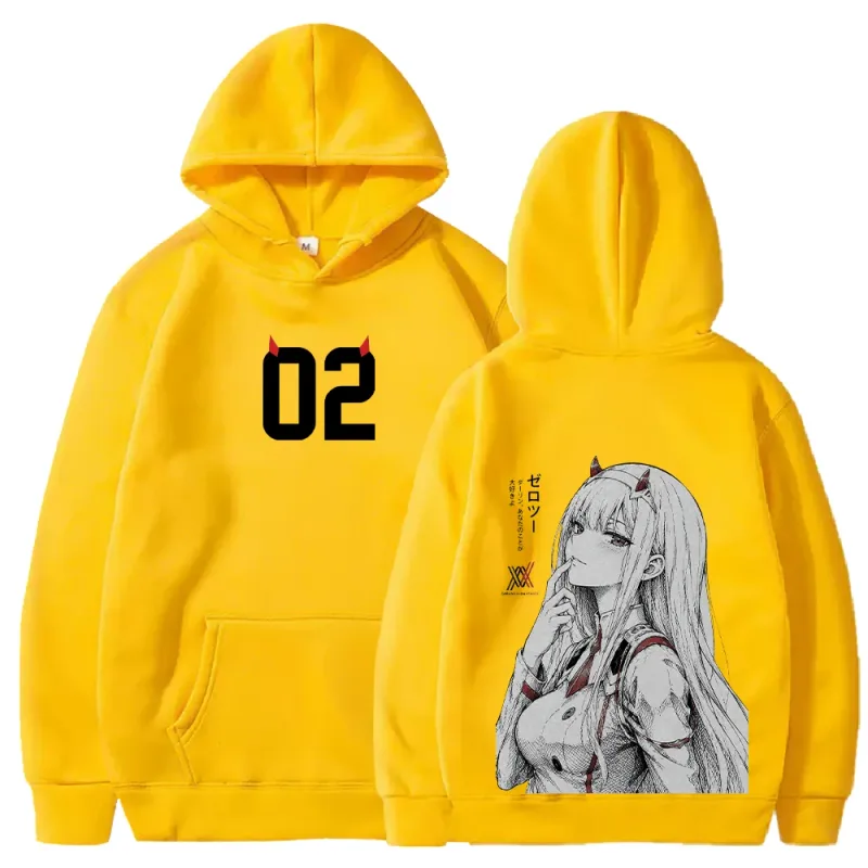 in the FRANXX Harajuku Anime Zero Two Hoodies Streetwear Men Women Clothing Long Sleeve Oversized Fleece Hooded Pullover
