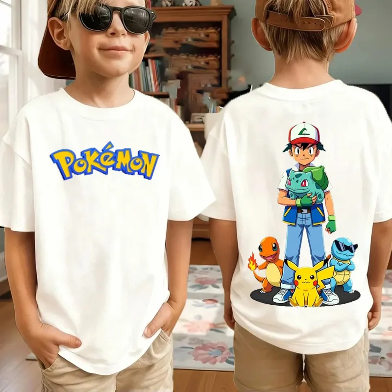 Summer Pokémon AnimeT-shirts Boys Pure Cotton Short-sleeved Top Casual Suitable for Both Boys and Girls Parent-child Outfits. — image 10