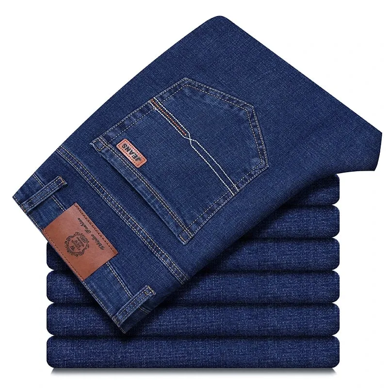 Autumn Winter Men's Jeans Classic Retro Grey Denim Pants Man Work Slim Straight Stretch Cotton Trousers Streetwear Plus Size 40 — image 17