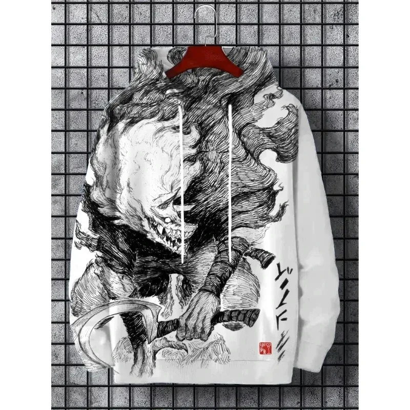 3D Printed Waves Noodles Hoodie For Men Cool Wolf Pattern Long Sleeve Tops Casual Sweatshirt Harajuku Pullover Loose Hoodies — image 3