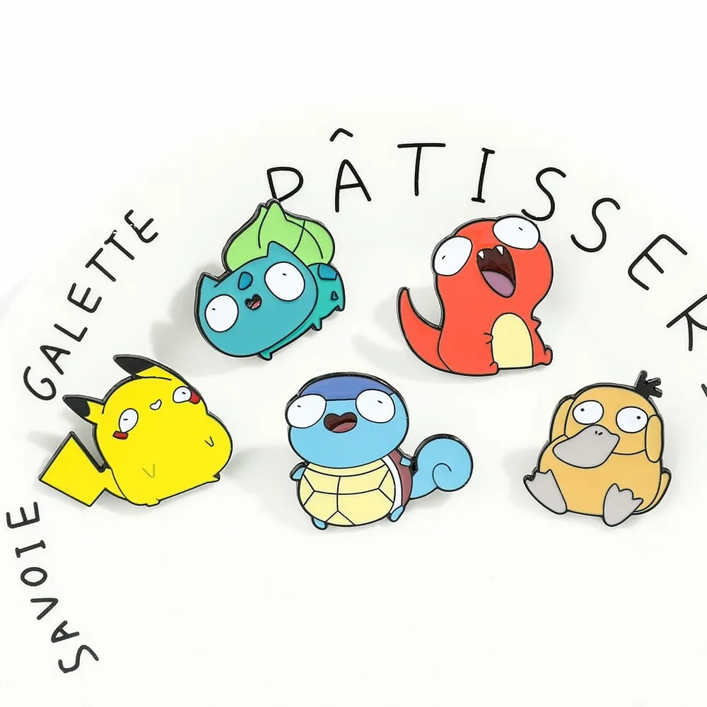 Anime esmalte pino engraçado dos desenhos animados figura pikachu squirtle psyduck metal emblema broche jaqueta jeans lapela pino brinquedo acessórios — image 3