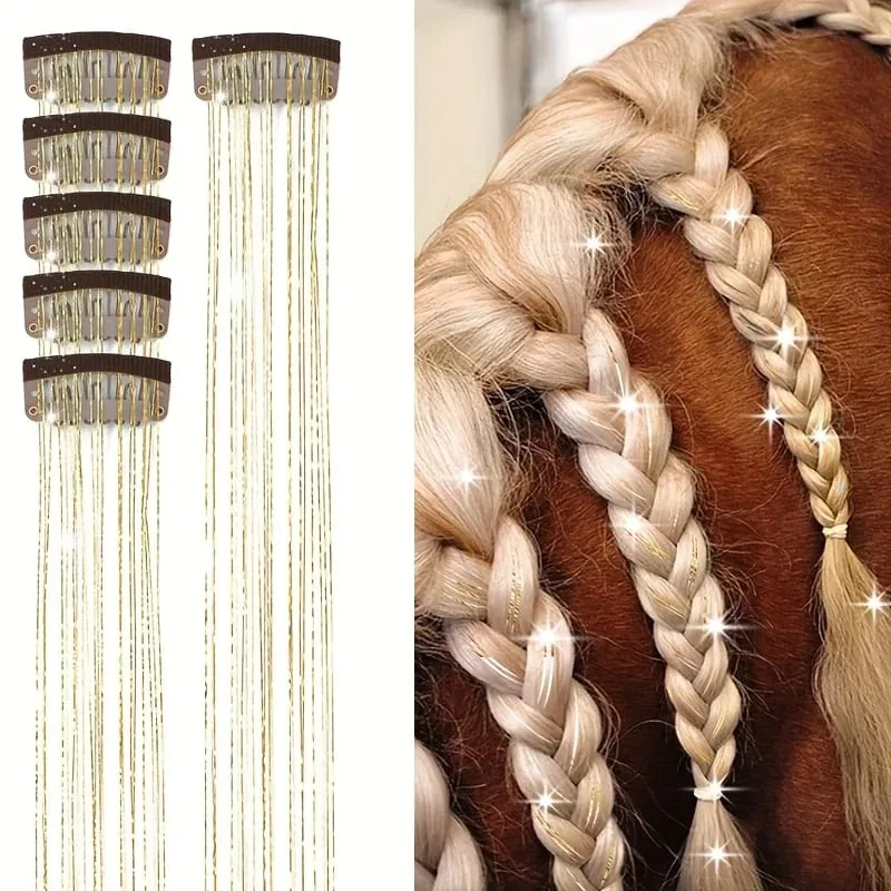 20-inch 6-clip synthetic fibers hair extensions glittery fairy hair extensions sparkly horse hair shimmering set for horse — image 8