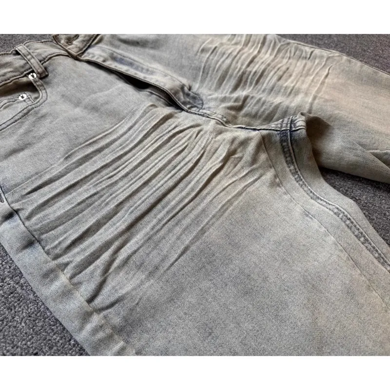 Brandneue Rick Washed Blue Zipper Pocket Fit Slim Fit HOSE Jeans Baumwolle Denim Hose Komfort Lässige Jeans Größe S M L XL #B4