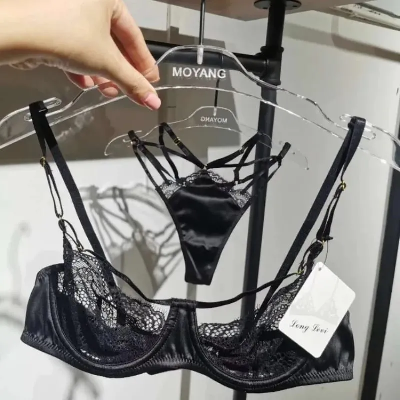 Ultra Thin Sexy Push Up Bra Set Lingerie See Through Satin Temptation Seductive Bra and Panty Set Underwear Bralette Lenceria