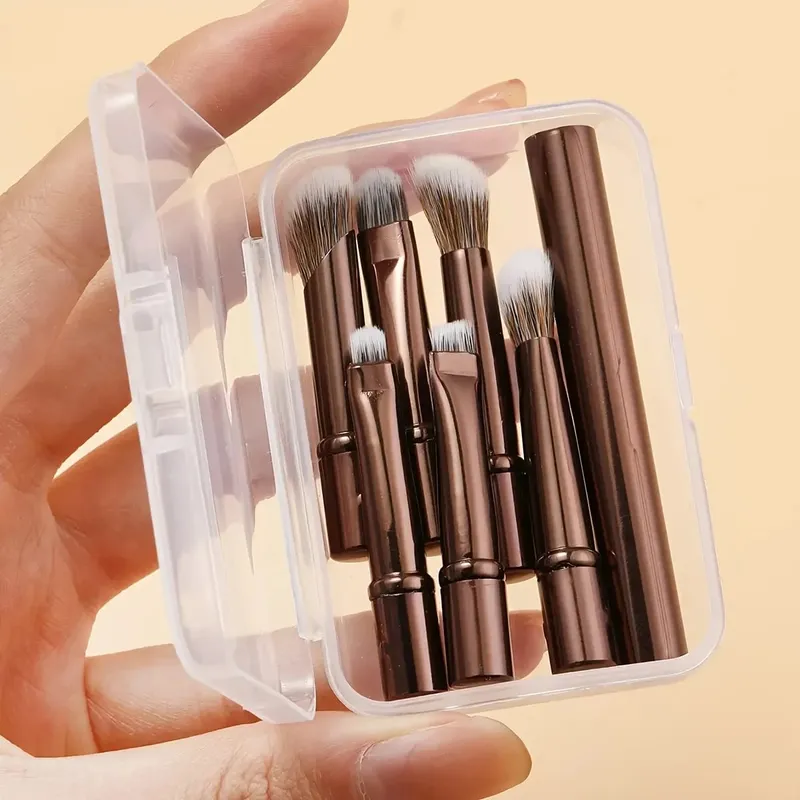 6-Piece Black Portable Makeup Brush Replacement Brush Head Set Nose Shadow Brush Travel Set