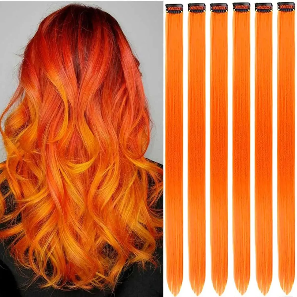 6 Pcs Clip Ins Hair Extensions 22 Inch Straight Colorful Clip In Hair Extensions Rainbow Party Highlights Synthetic Hairpiece — image 10