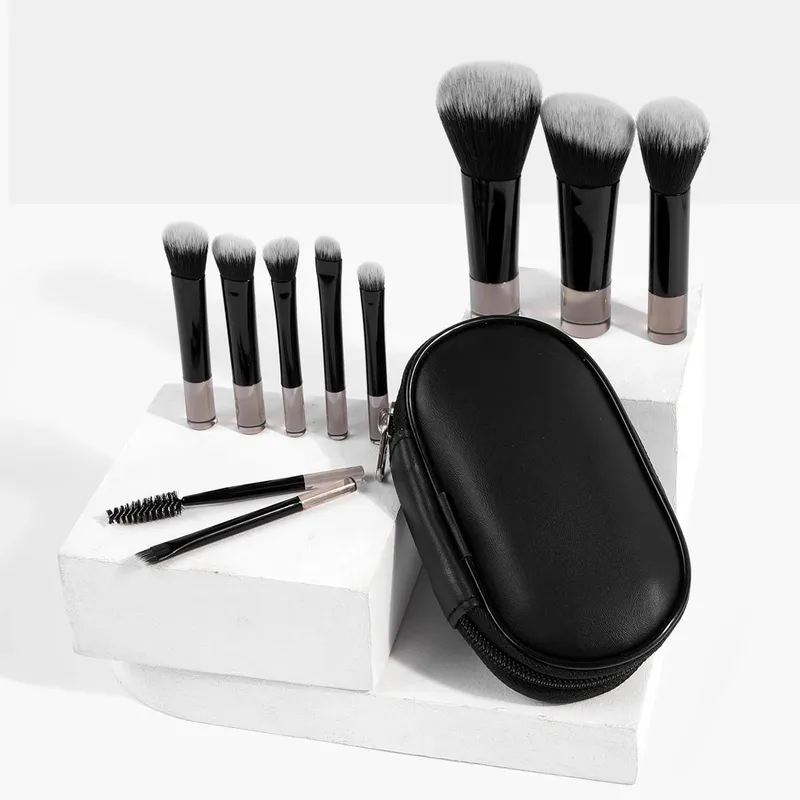 10 Piece Mini Portable Makeup Brush Set a Travel Essential Multi Functional Soft Bristle Brushes with Included Storage Pouch