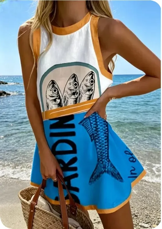 Summer New Print Dress Women's Fashion Elegant Casual O Neck Sleeveless Holiday Beach Party Shirt Dresses For Women Robe Femme — image 3