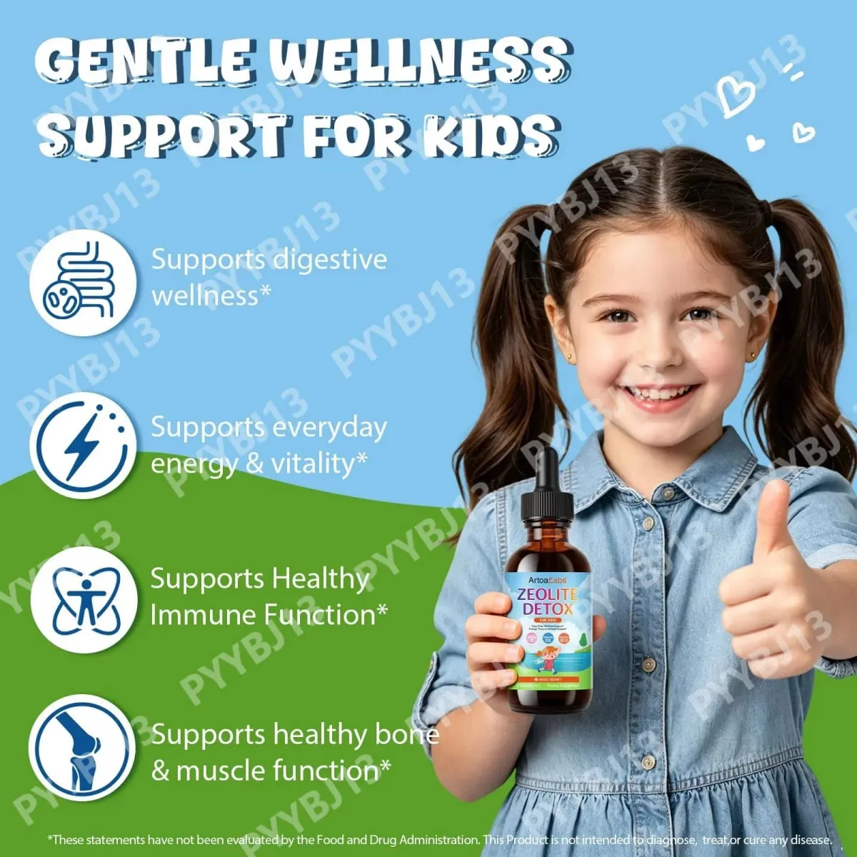 ArtoaLabs Sugar Free Vegan Zeolite Detox Oral Liquid Supplements Zeolite Detox Drops for Kids Energy Daily Wellness Support