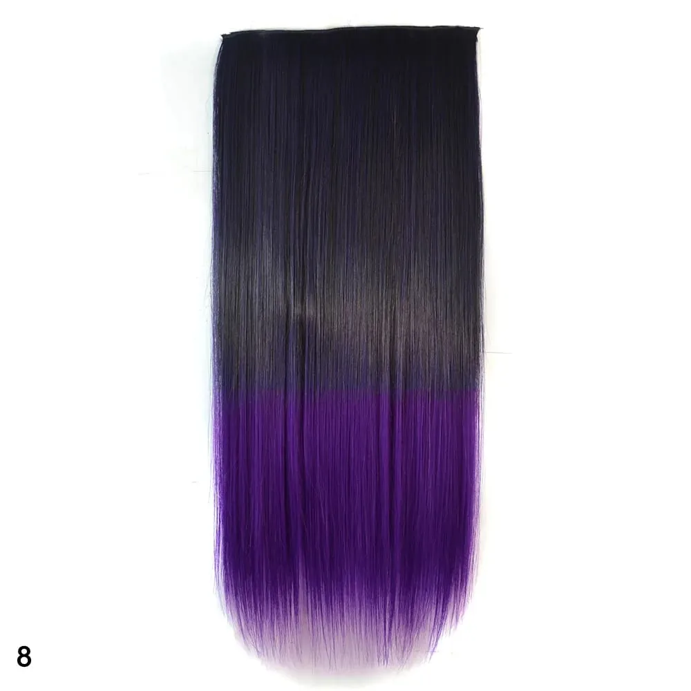 Zolin Straight Hair Clip In Hair Extension Rainbow Colorful Ombre Color One Piece With 5Clips Synthetic Cosplay Hairpieces — image 12