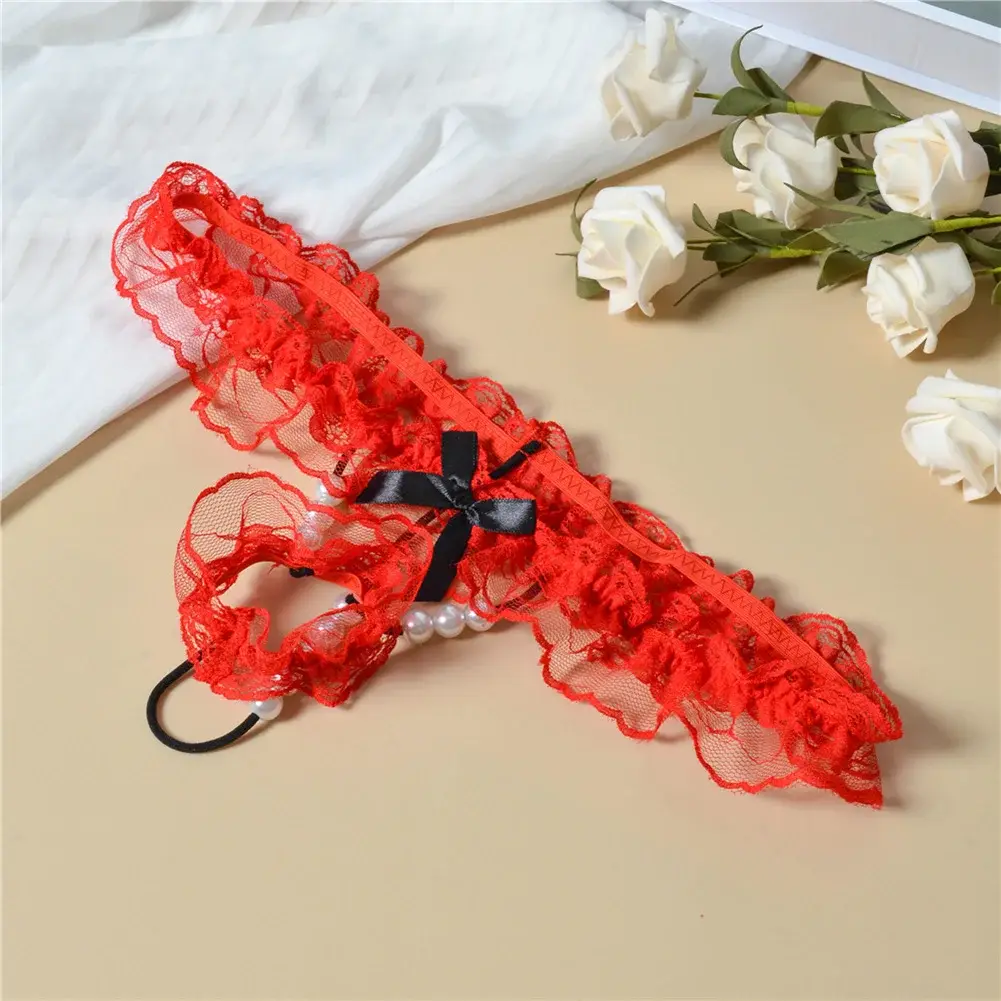 Men Lace T-Back Underwear Bow Elastic Waist G-String Pearl Lingeries For Man Sissy Panties Sexy Accessories Thongs Men's Panties — image 11