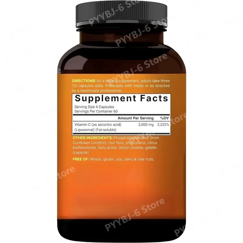 Vitamine C liposomale 2 000 mg soutient la santé antioxydante et la fonction immunitaire Absorption élevée Sans OGM Sans gluten – 240 gélules — image 7