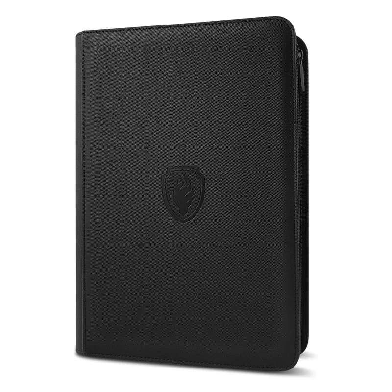 Pasta de cartão com zíper de 9 bolsos 360 porta-cartões de negociação livro premium capa pu pasta com zíper para cartões cartão de carregamento lateral durável