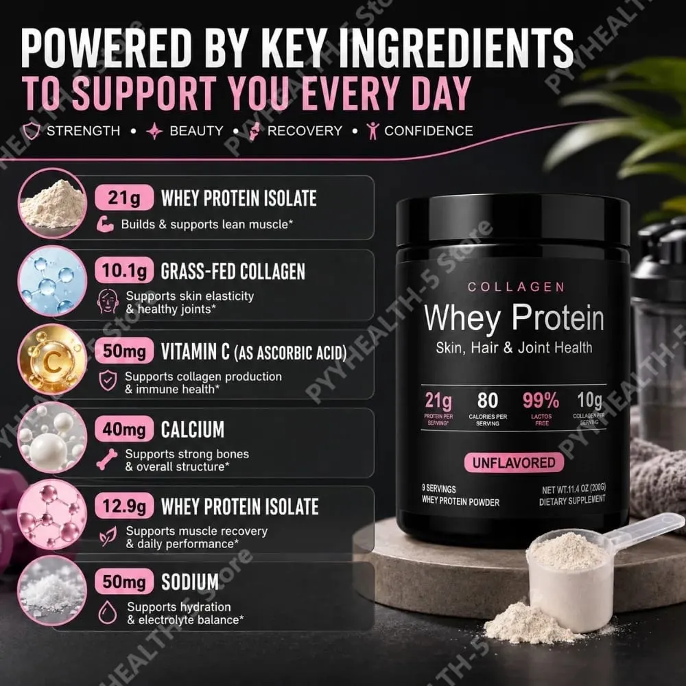 Collagen Whey Protein Powder Unflavored with Whey Isolate Collagen Peptides Vitamin C Daily Nutrition Support 200g — image 5