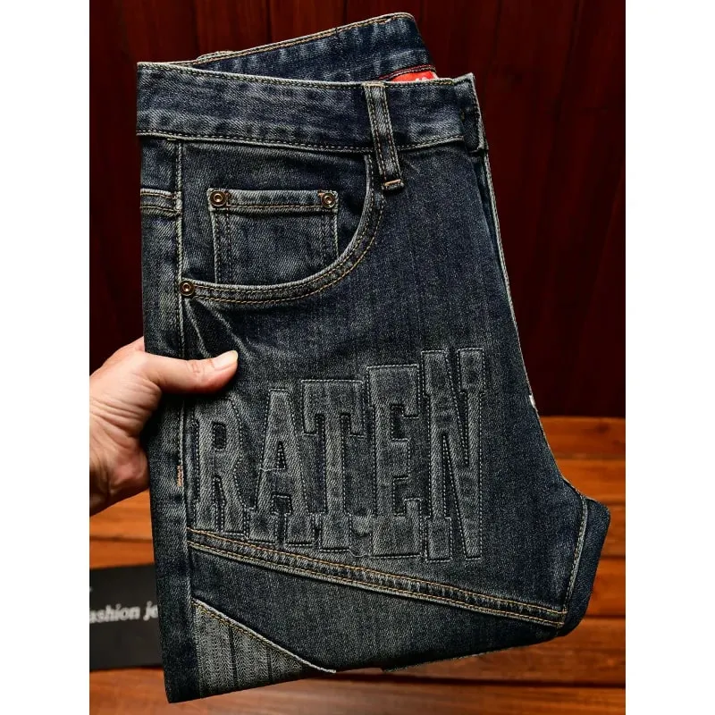 High end retro jeans for men slim fit small feet light luxury trend autumn style simple and casual long pants — image 2