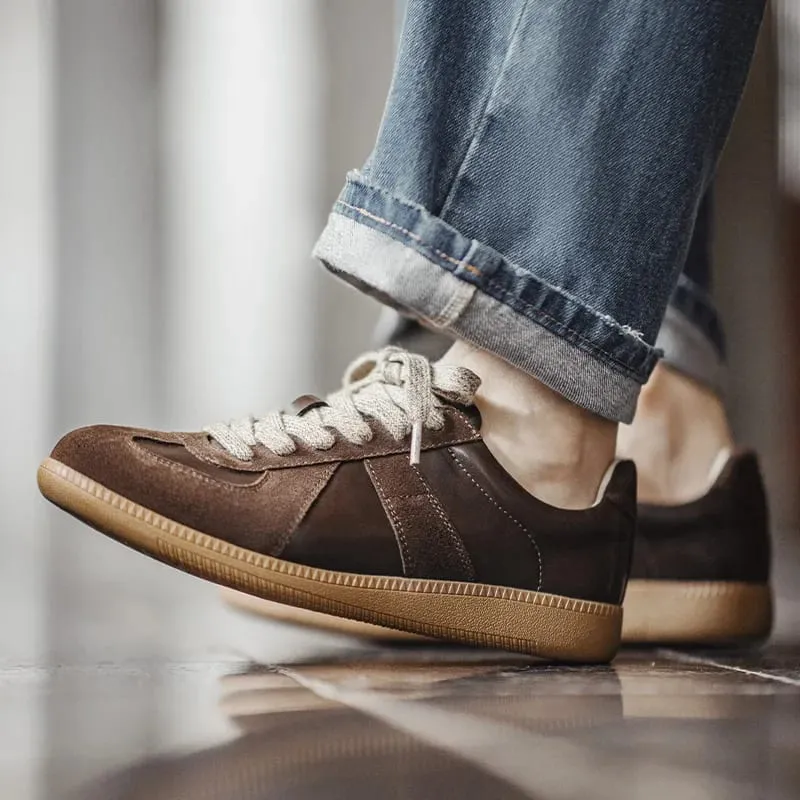 Maden Classic Brown Spliced German Trainer Shoes Flat Low-top Sneakers for Men's Spring and Autumn Casual Lace-up Sporty Shoes — image 3