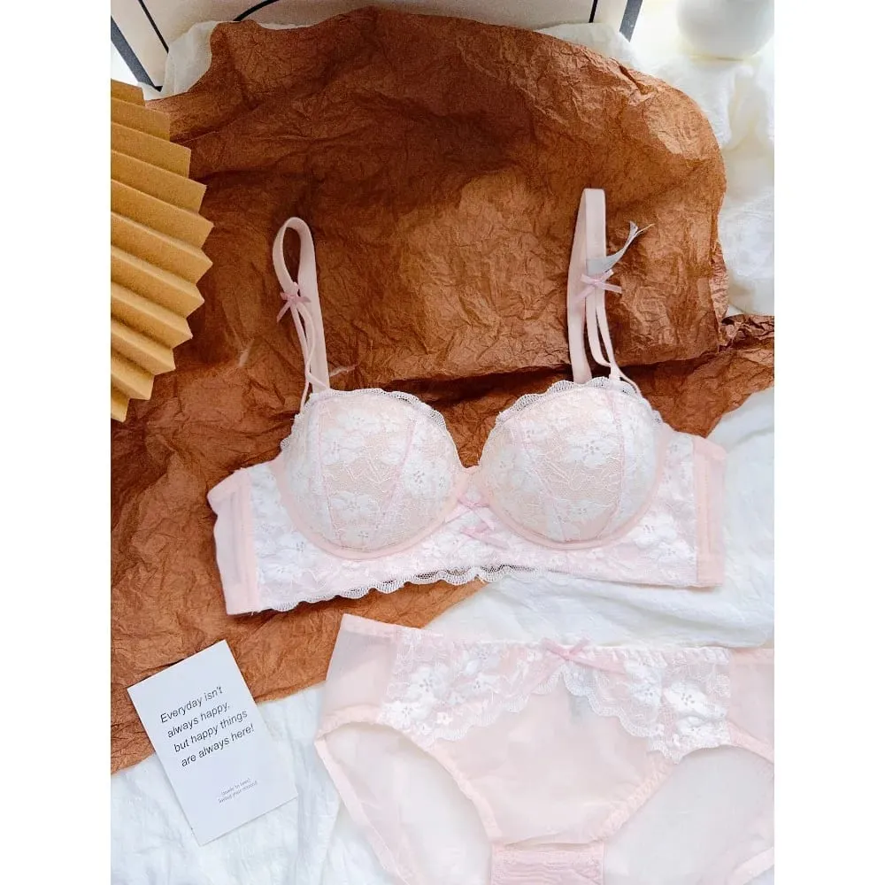 Sweet French Lace Women Bra Set Wire Free Push Up Lingerie Top Side Support Anti Sag Brassiere Panty Suit For Small Bust 32‑38 — image 2