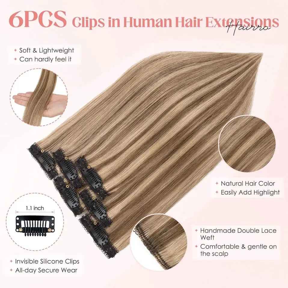 6 Pcs Clip In Human Hair Extensions Single Clip Ins Short Hair Extensions Seamless Straight Highlight Hairpieces for Women — image 9