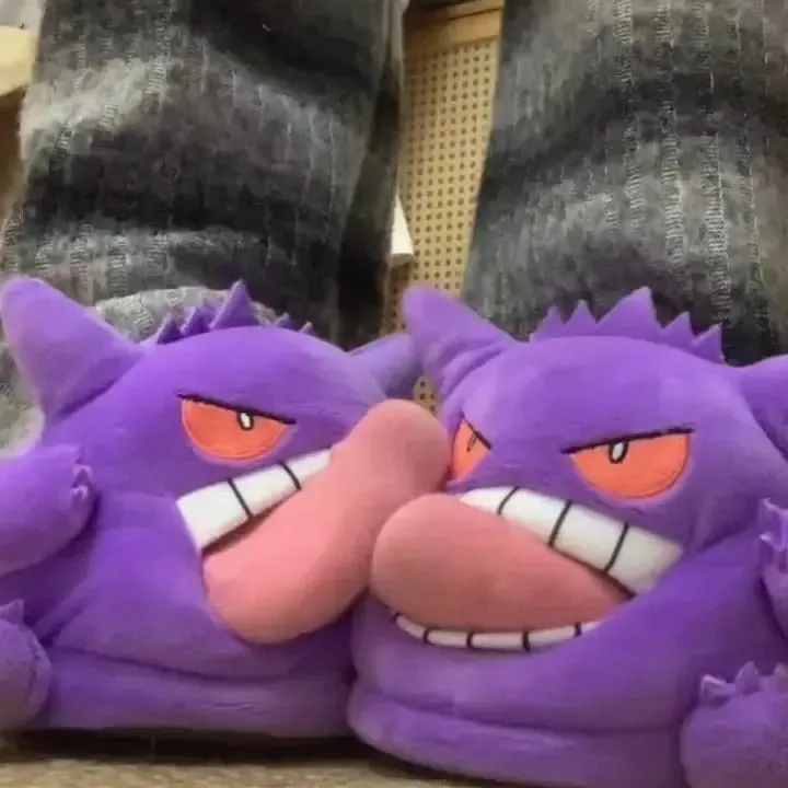 New Gengar Anime Figure Plush Slippers Funny Tongue Out Design Soft Sole Cute Cozy Winter Warm Indoor Couple Home Slippers Toy — image 2
