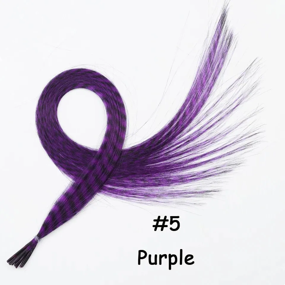 Synthetic Colored Feather Hair Extensions 16Inch Blue Purple For Women Zebra Line Feather Hairpiece For Women New Year Carnival — image 11