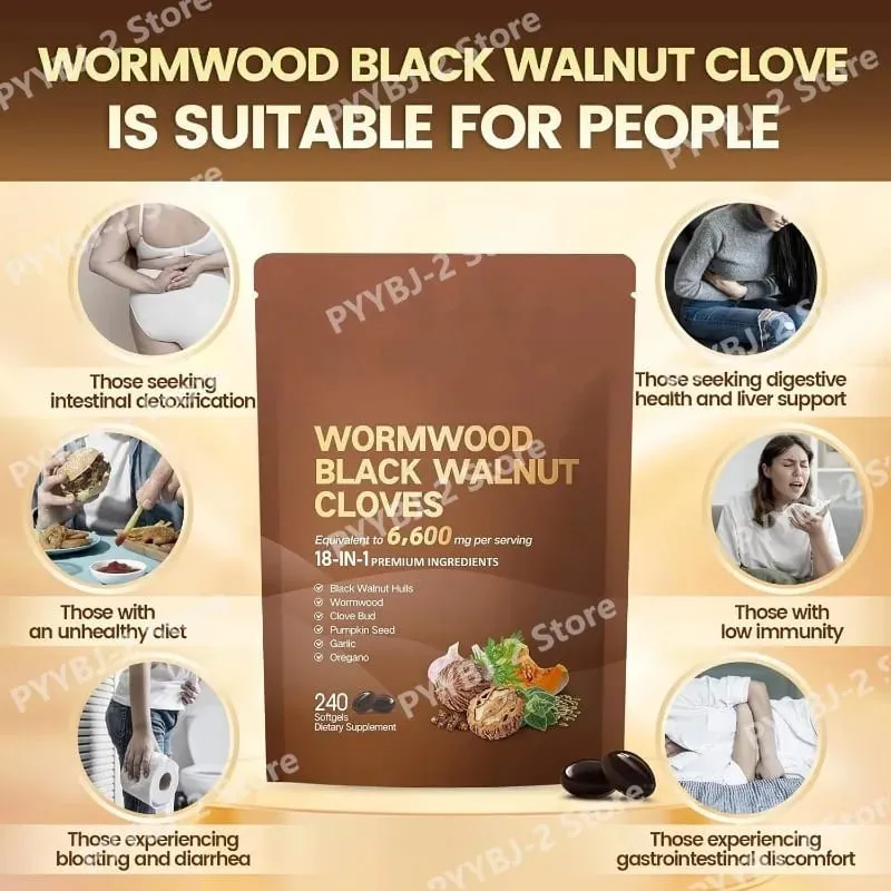 Wormwood Black Walnut Clove Capsules 6600mg Support Cleanse Detox and Intestinal Guard 18 in 1 Herbal Blend Extract 240 Count — image 4