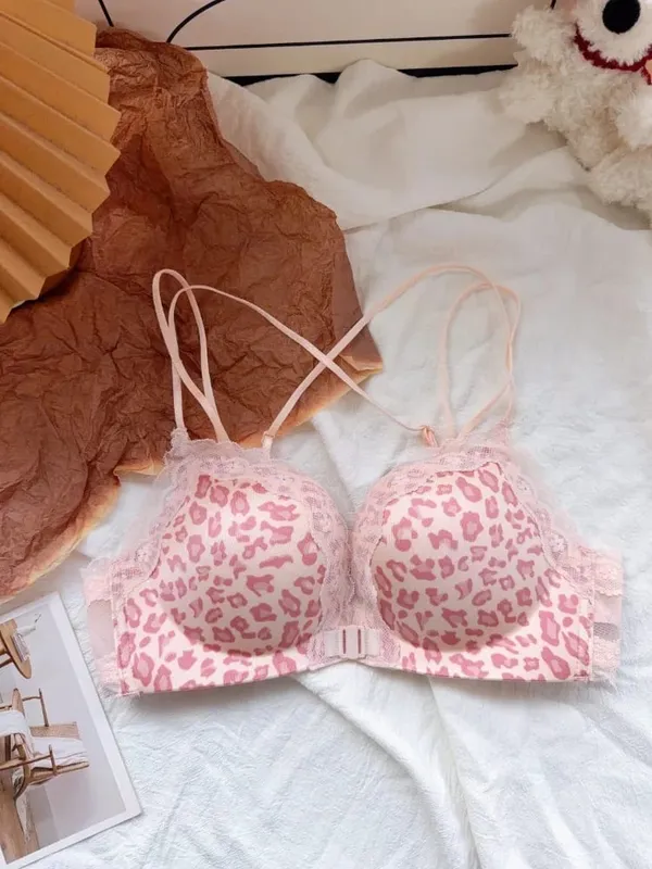 Comfortable Leopard Print Front Fastening Bra Set for Women Backless Small Chest Enhancing Hot Sale Lingerie — image 10