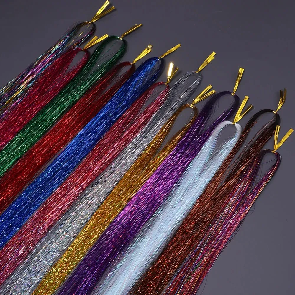 3pcs/pack 120cm Multicolor PET LLaser Hair Tinsel Strands Metallic Hair Extensions for DIY Party Cosplay Hair Decor Accessories — image 5