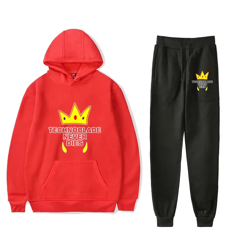 Harajuku Comfortable technoblade Print Sweatshirt Sweatpants Suit Men/Women Hoodies+ Trousers Suit Cute 2 Piece Set Clothes