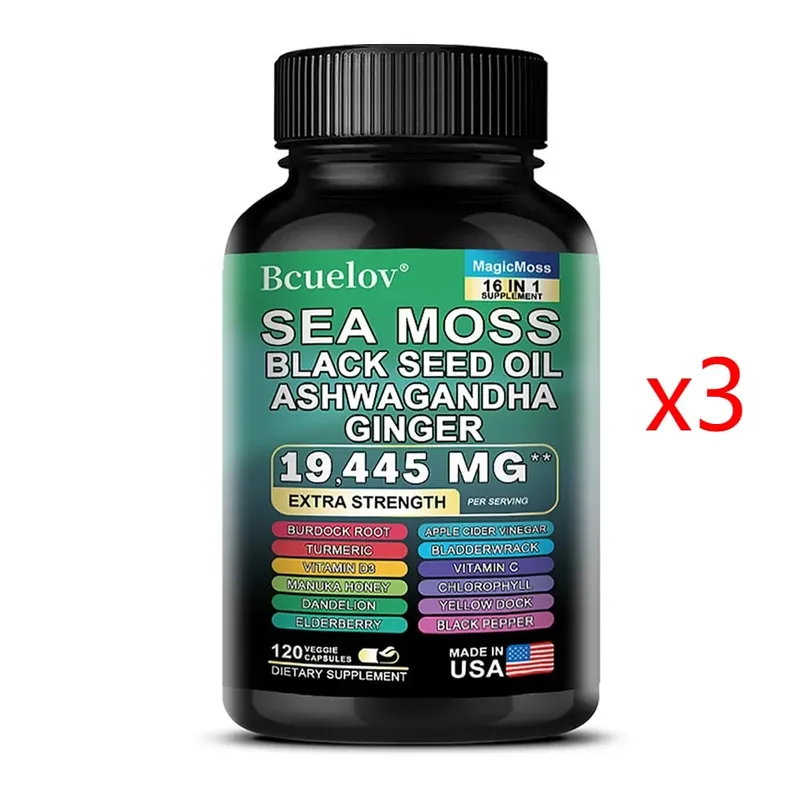 Sea Moss Capsules with Black Seed Oil Ashwagandha Turmeric Complex Energy Immune Digestive Skin & Stress Relief Support — image 11