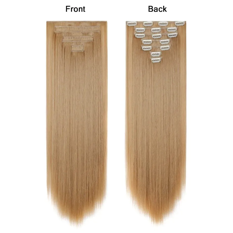 7 Pcs Clip in Hair Extensions 16 Clip in 24 Inch Straight Double Weft Synthetic Hair Extensions for Women Daily Hairstyle — image 5