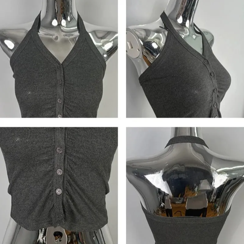 Korean Dongdaemun Pure Desire Spicy Girl Camisole Sexy Slim Women's Crop Tops Feminine Neck Hanging Halter Tank Top Y2K Clothes — image 7