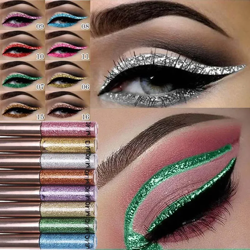 16 Colors Diamond Liquid Eyeliner Professional Silver Green Shiny Eyes Flash Long-lasting Liquid Glitter Eye Liner Beauty Makeup — image 2
